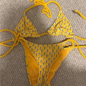 RHODE Yellow and Green Patterned Bikini